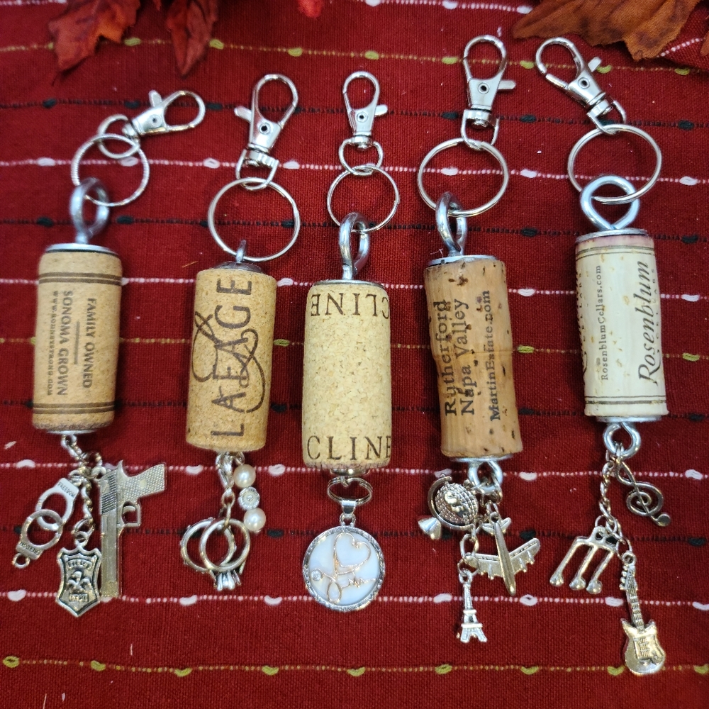 2 for $10 BOGO -Upcycled Wine Cork Key Chain or Purse Charm- Pick Which 2
